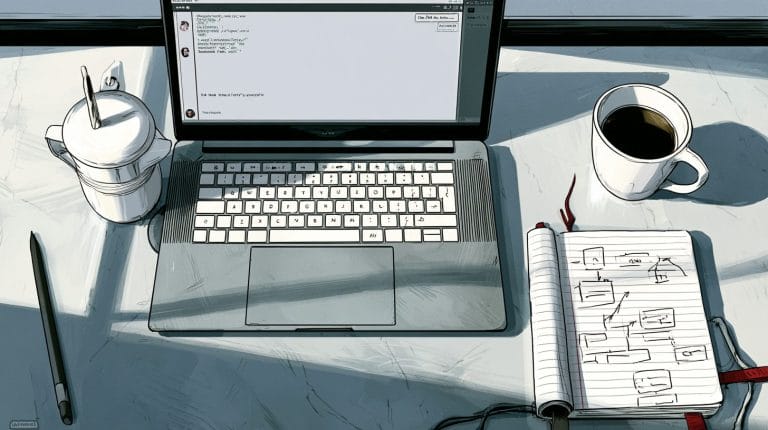 a tidy desk viewed from above